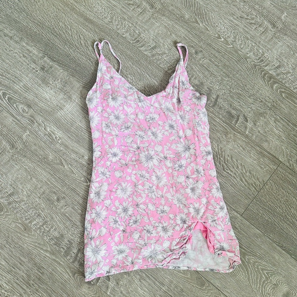 Pink mini dress with white flowers